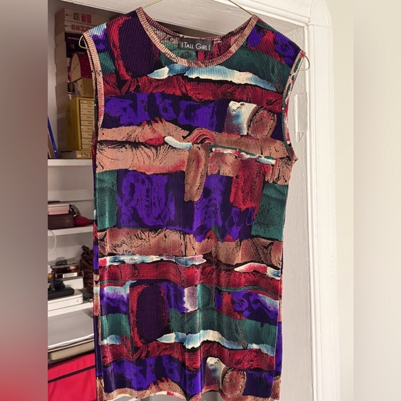 👚Exquisite Vintage Tall Girl Multi Coloured Pleated Sleeveless Top - Ladies L - Picture 4 of 16